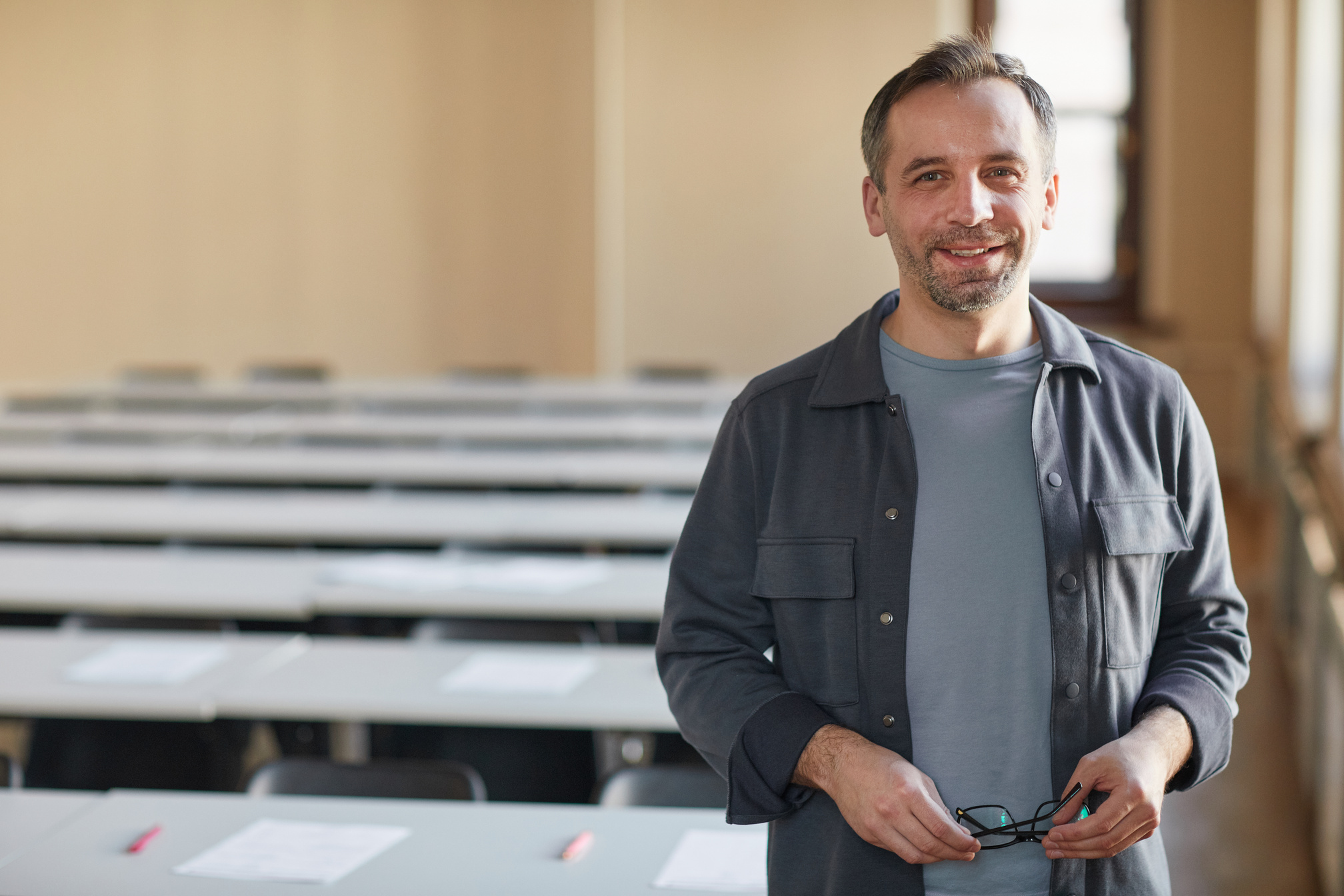 Smiling college professor